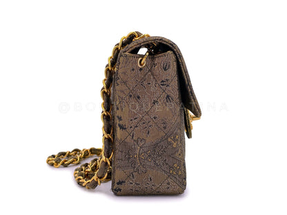 Chanel 1995 Bronze Brocade Square Mini Flap Bag 24k GHW