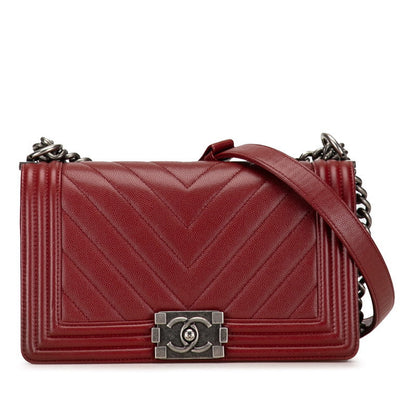 Chanel Boy Chanel 25 V Stitch Chain Shoulder Bag Wine Red Caviar S Chanel