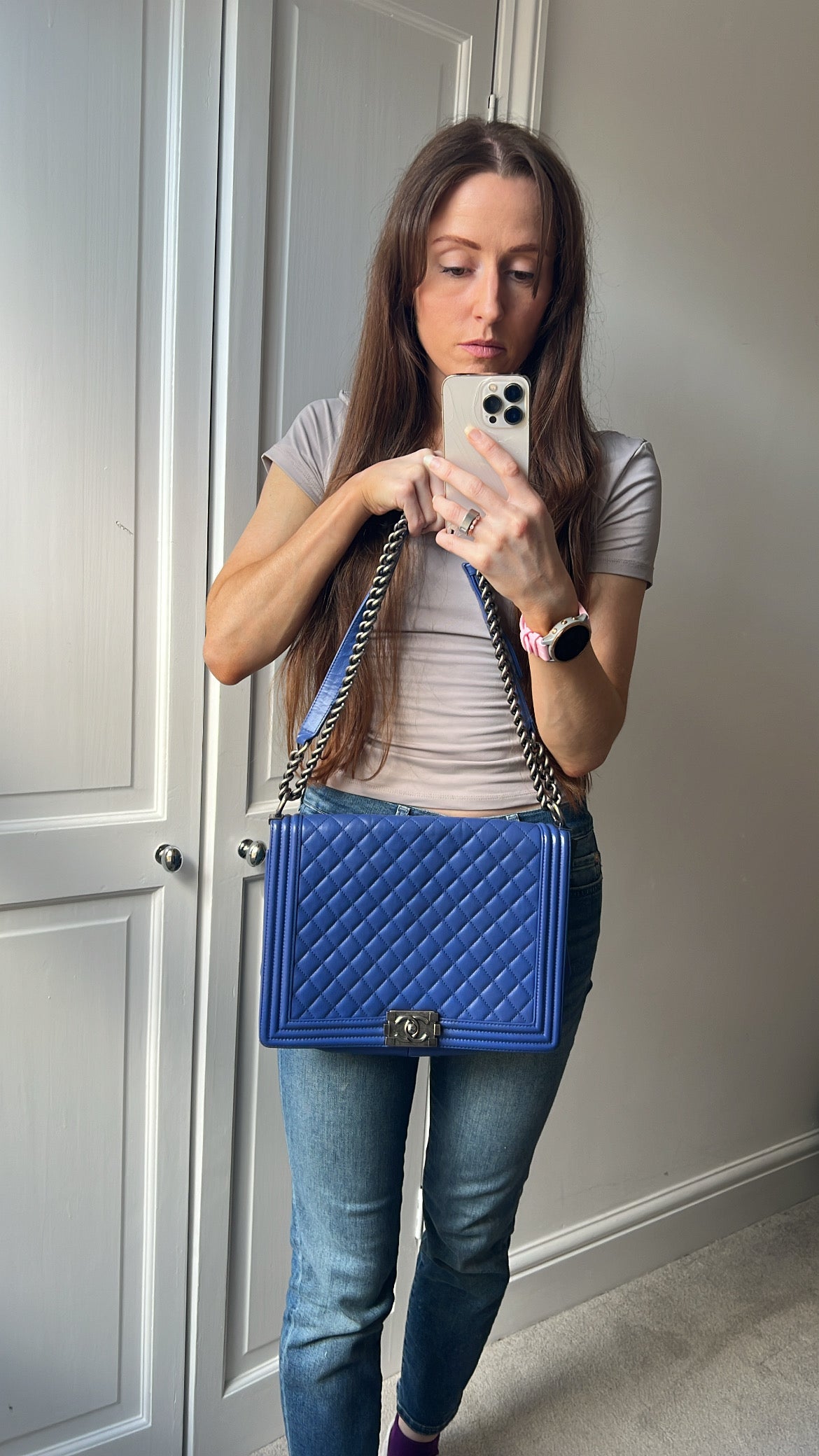 Chanel Blue Lambskin Large Boy Bag