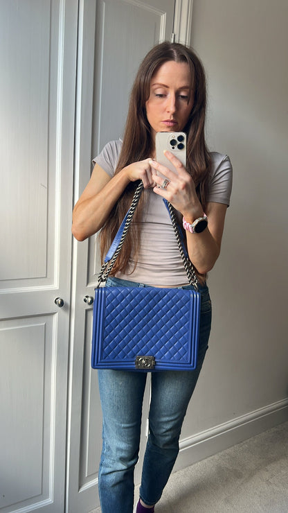 Chanel Blue Lambskin Large Boy Bag