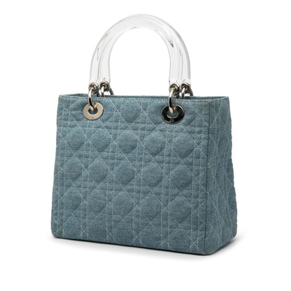 Blue Dior Medium Denim Cannage Acrylic Handles Lady Dior Satchel