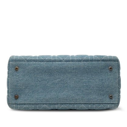 Blue Dior Medium Denim Cannage Acrylic Handles Lady Dior Satchel