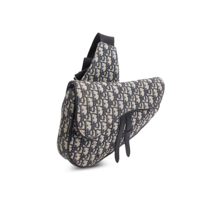 Christian Dior 2022 Navy Oblique Canvas Jacquard Saddle Bag