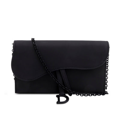 Christian Dior 2022 Black Ultra Matte Calfskin Saddle Chain Wallet Pouch