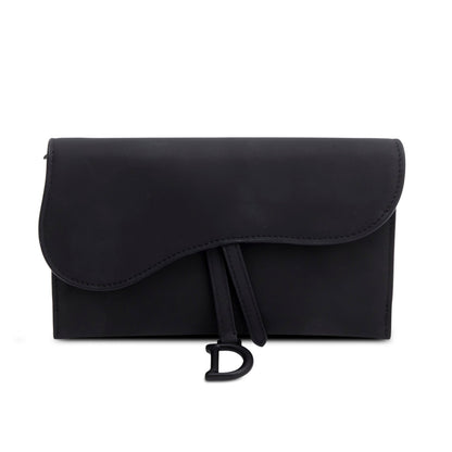 Christian Dior 2022 Black Ultra Matte Calfskin Saddle Chain Wallet Pouch