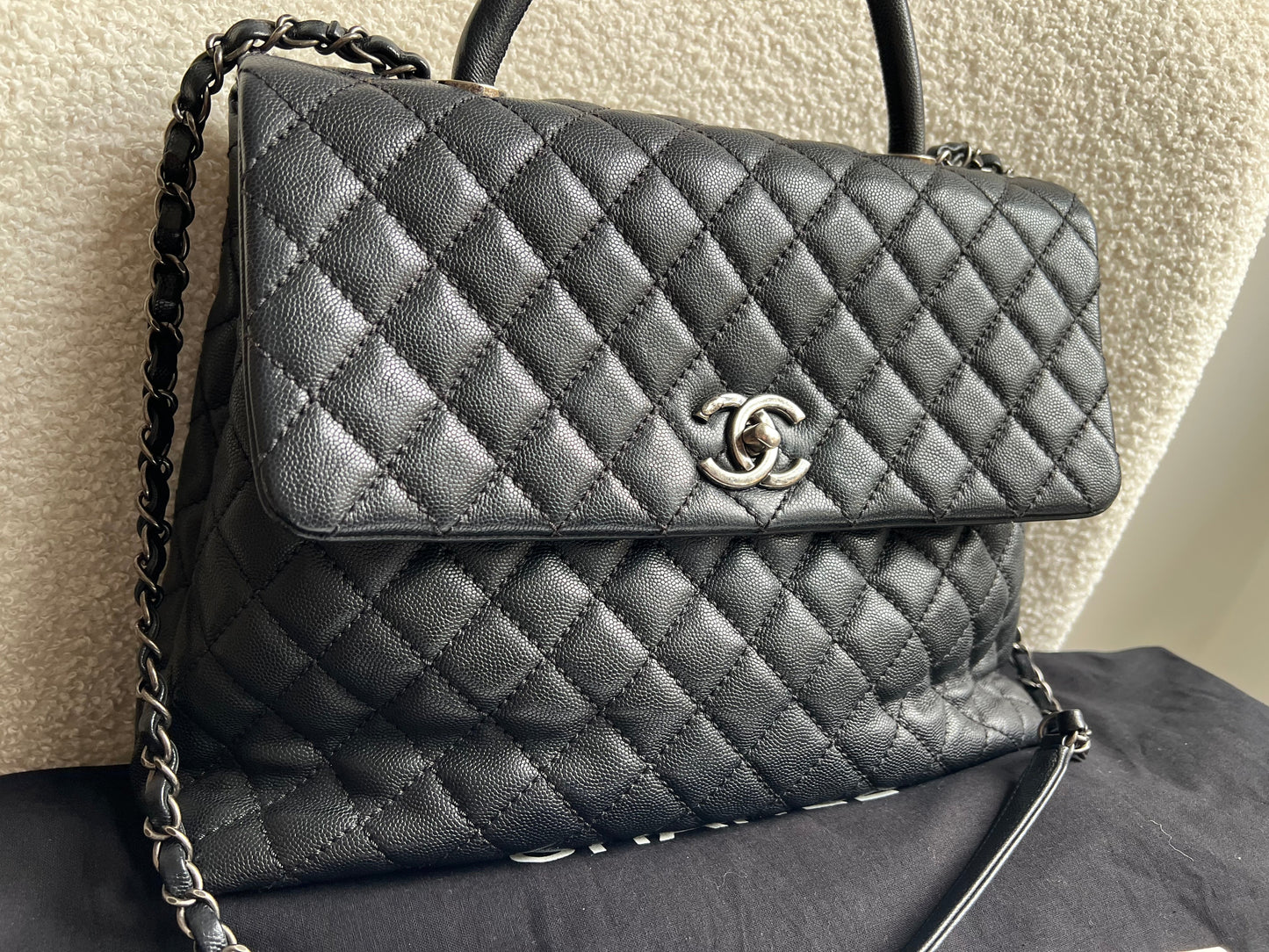Chanel Black Quilted Caviar Leather Medium Coco Handle Bag