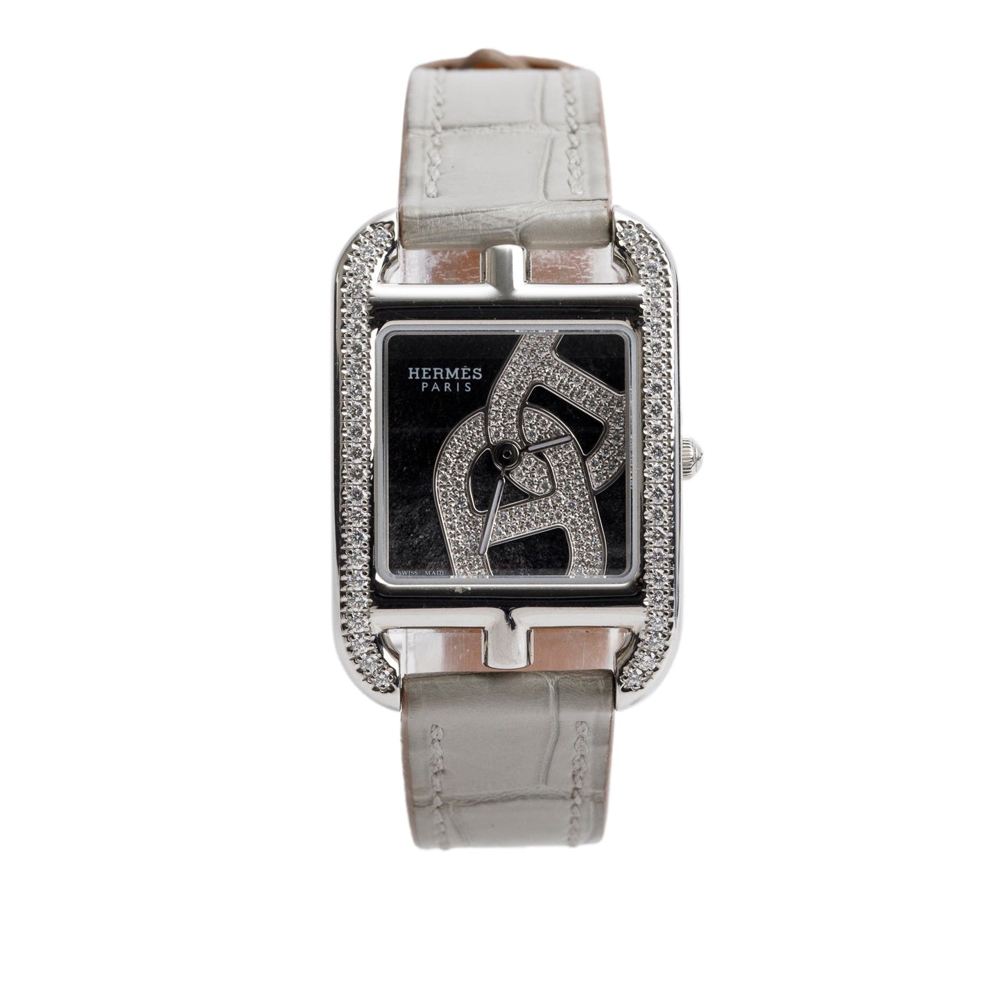 Hermes Stainless Steel Diamond Bezel Cape Cod Chaine d'Ancre Joaillier Quartz Watch, Small Model