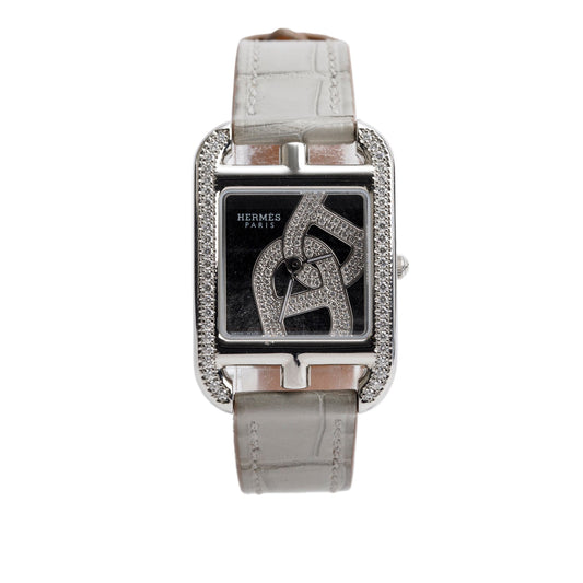 Hermes Stainless Steel Diamond Bezel Cape Cod Chaine d'Ancre Joaillier Quartz Watch, Small Model