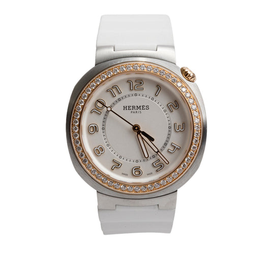 Hermes Stainless Steel & Rose Gold Diamond Bezel Cut 36 MM Automatic Watch, Large Model