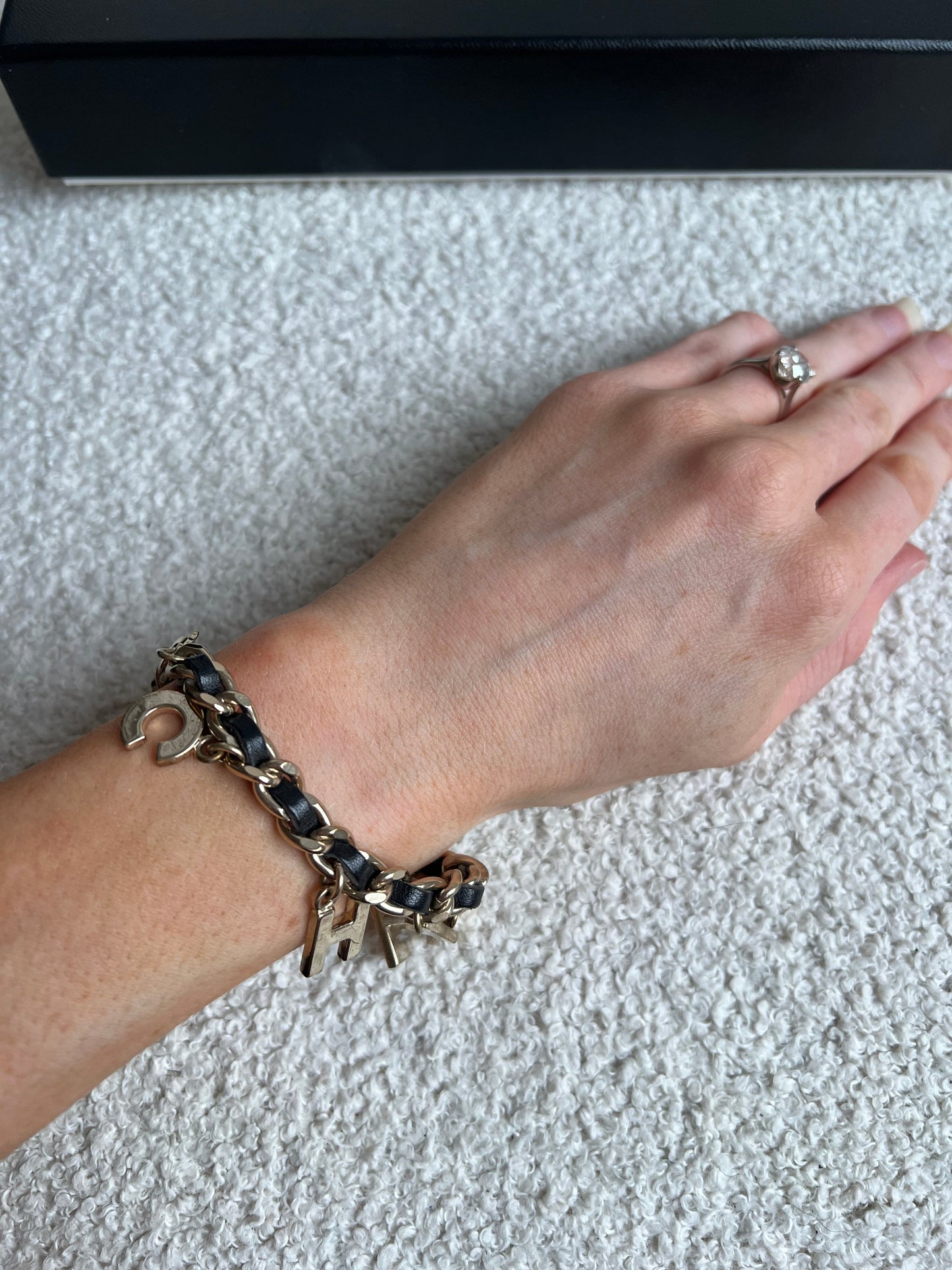 Chanel Leather Enchained Logo Charm Bracelet