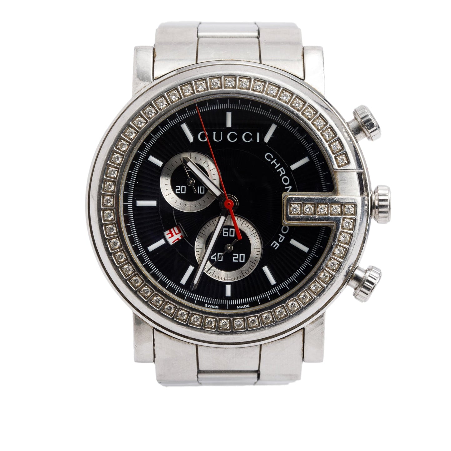Gucci Staineless Steel Diamond Bezel G-Chrono 44MM Watch Black Dial