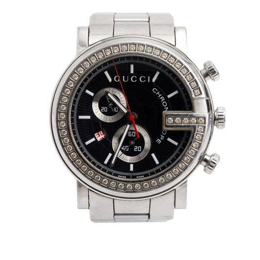 Gucci Staineless Steel Diamond Bezel G-Chrono 44MM Watch Black Dial