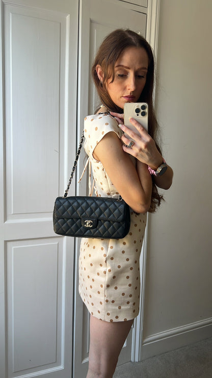 Chanel East West Flap in Black Caviar Silver Hardware