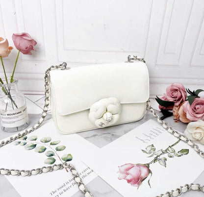 Chanel 23K White Patent Leather Camellia Large Mini Shoulder Bag
