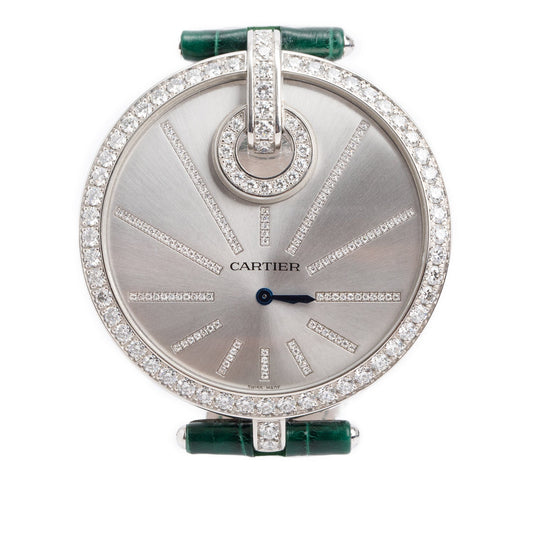 Cartier 18k White Gold Diamond Bezel Captive de Cartier 50 MM Watch Silver Diamond Dial 3245 w/ Box & Extra Strap