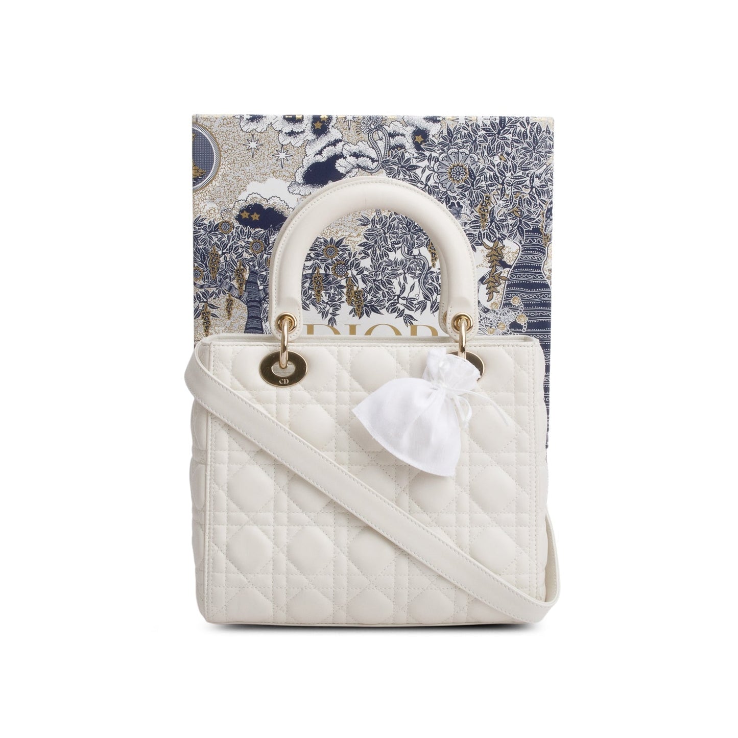 Christian Dior White Cannage Lambskin Leather Medium Lady Dior Bag