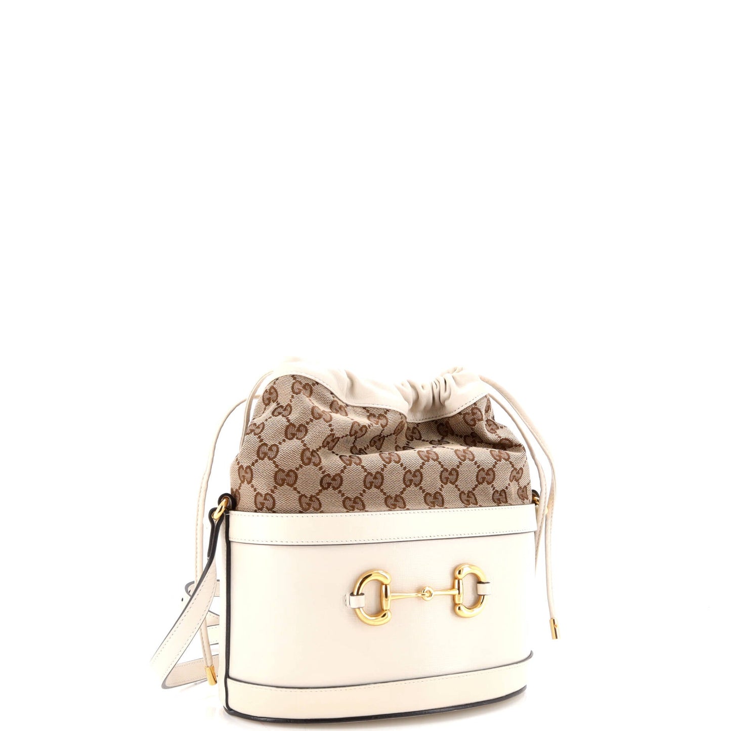 Horsebit 1955 Bucket Crossbody Bag Leather and GG Canvas Small