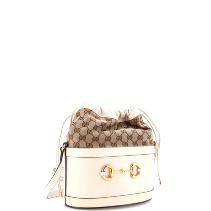 Horsebit 1955 Bucket Crossbody Bag Leather and GG Canvas Small