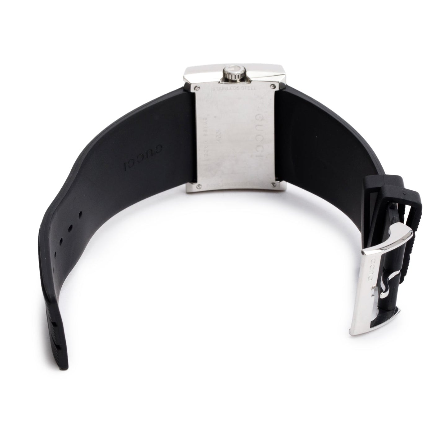 Gucci Staineless Steel Diamond Bezel 100M G-Rectangle Watch Black Dial
