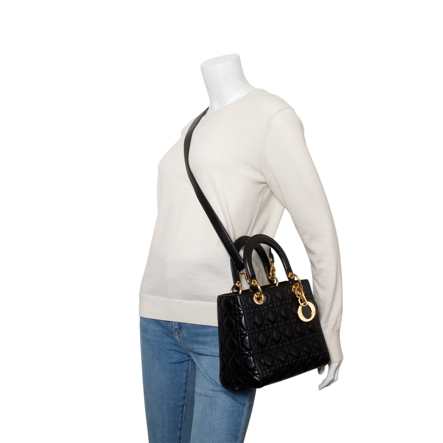 Christian Dior Black Cannage Lambskin Leather Medium Lady Dior Bag