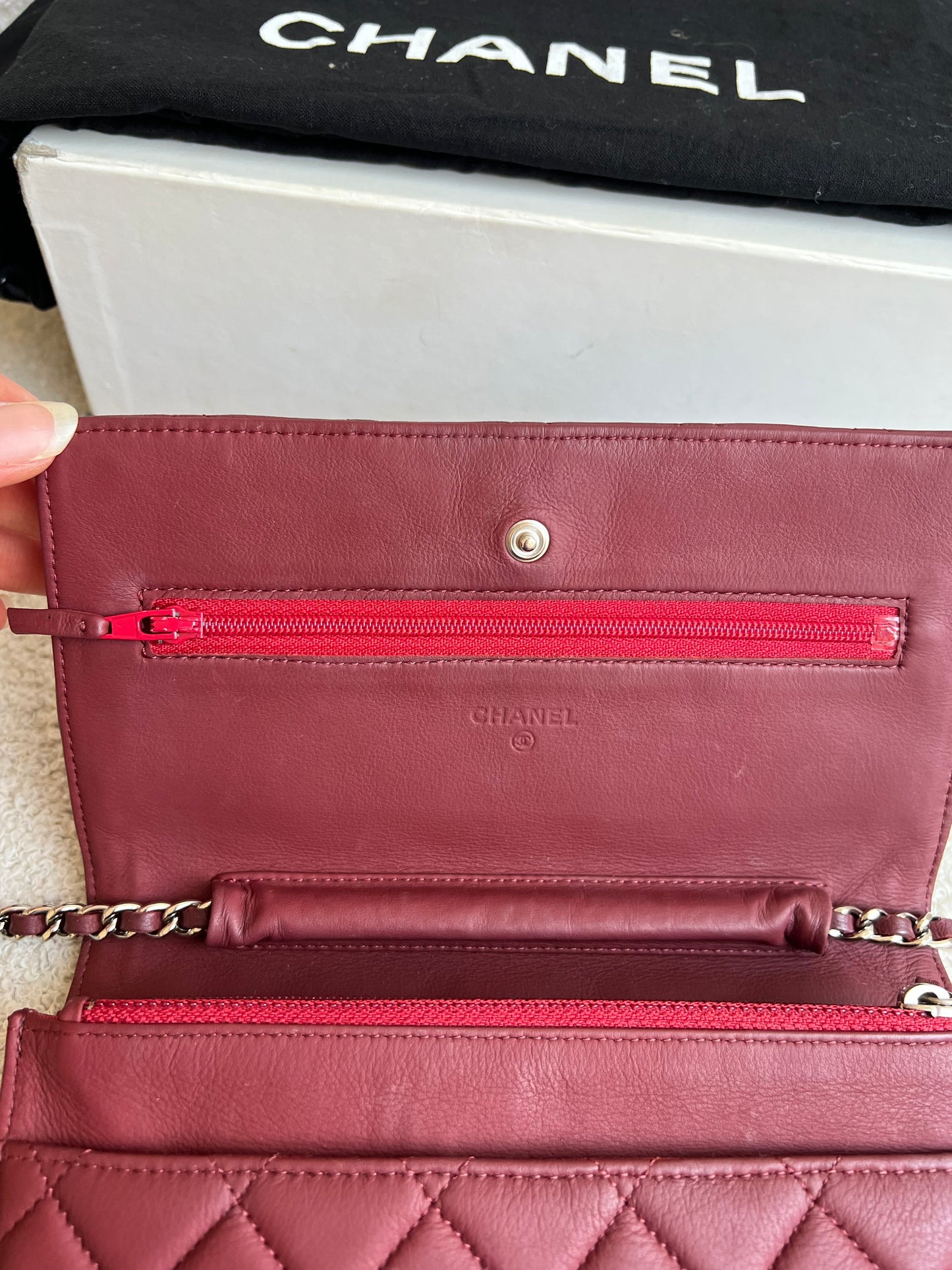 Chanel Burgundy Lambskin Wallet on Chain