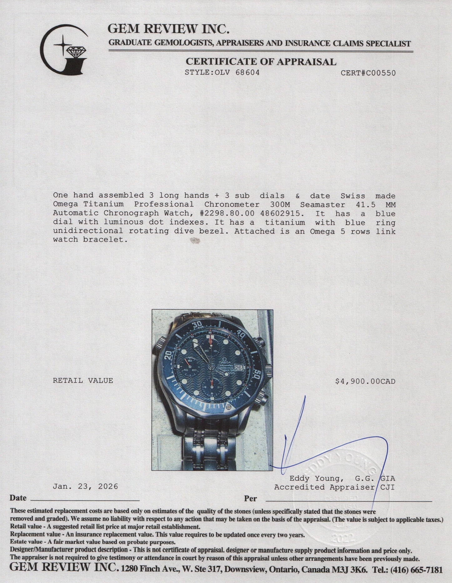 Omega Titanium Professional Chronometer 300M Seamaster 41.5 MM Automatic Chronograph Watch