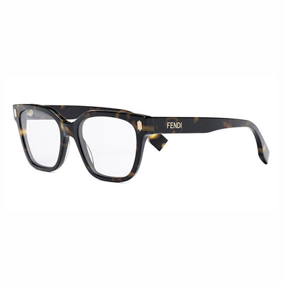 Fendi Eyeglasses Square Full Rim, Dark Havana Frame and Clear Demo Lenses Lens FE50055I052