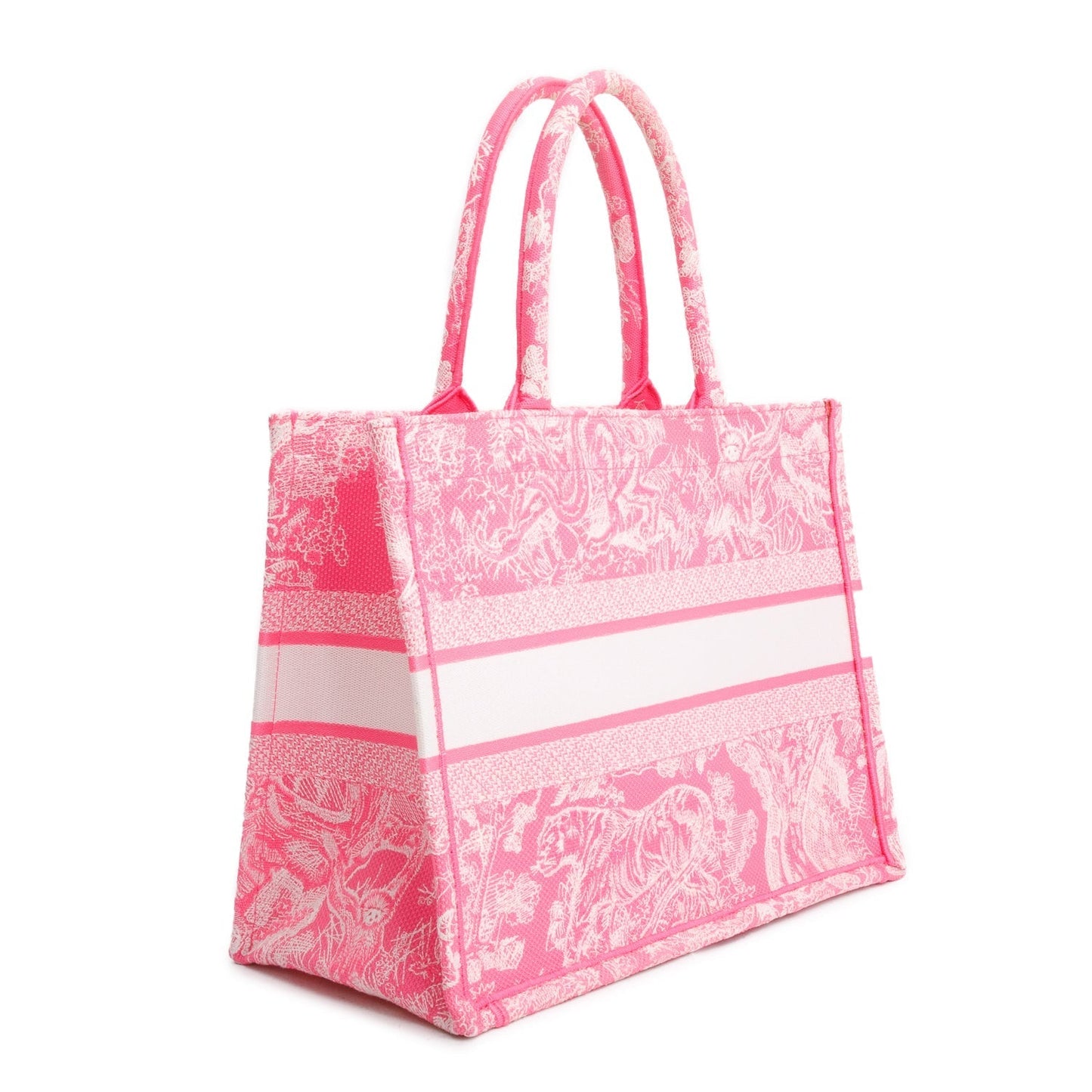 Christian Dior 2022 Pink Canvas Toile de Jouy Embroidered Medium Book Tote