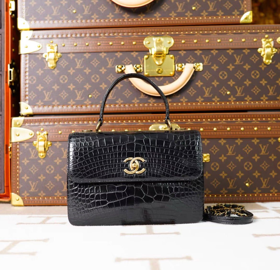 Chanel Black Exotic Croccodile Leather Flap Bag