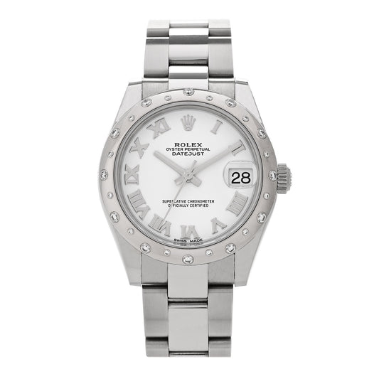 Stainless Steel 18K White Gold Diamond 31mm Oyster Perpetual Datejust Watch White Roman 178344