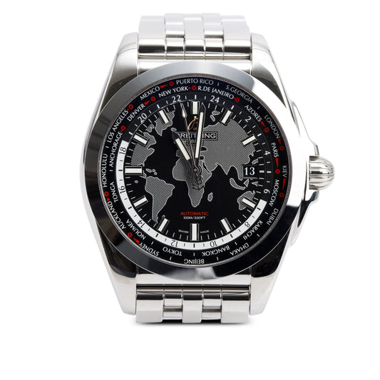 Breitling Stainless Steel Galactic Unitime 44 MM Automatic Watch Black Dial WB3510 w/ Case & Receipt