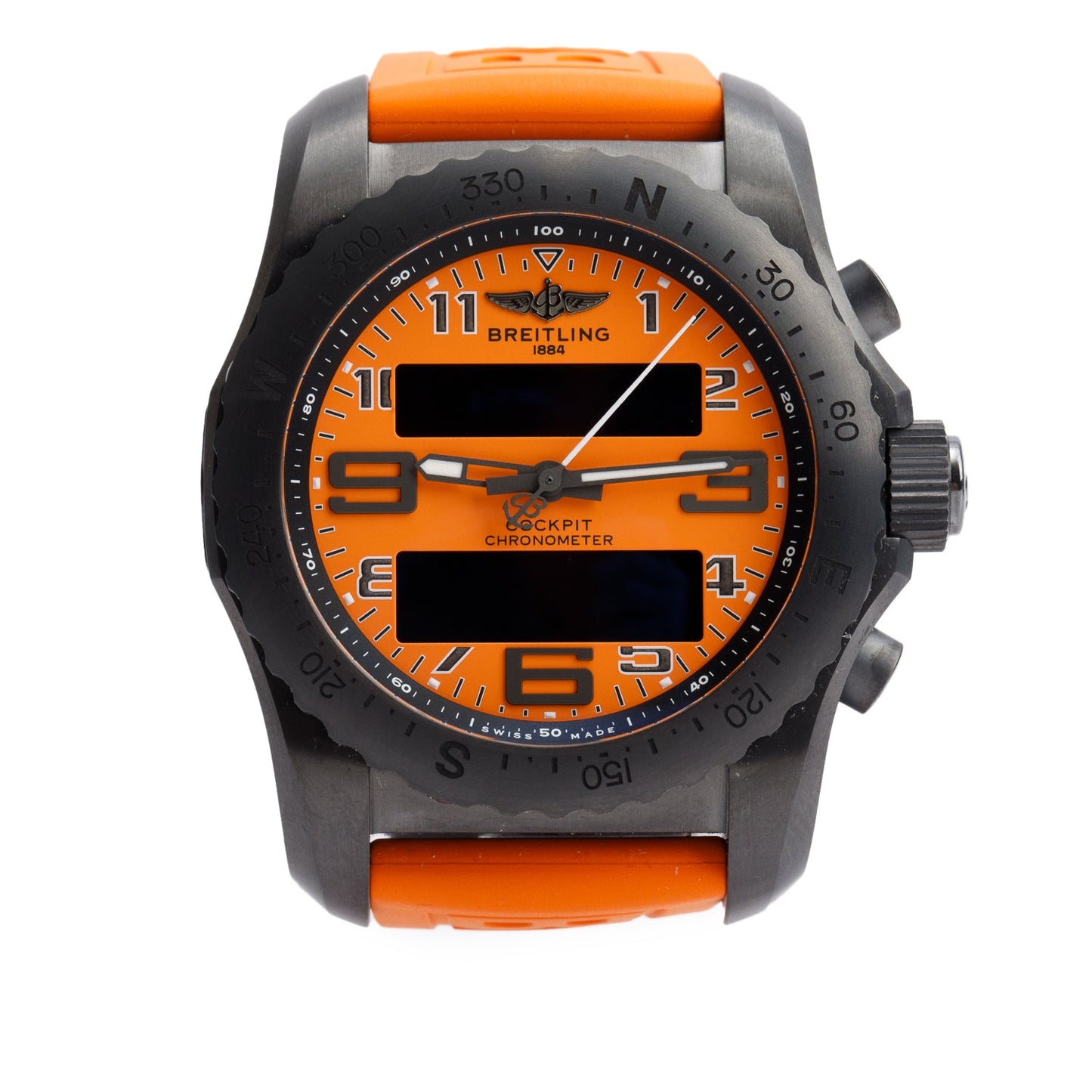 Breitling Limited Edition Black Titanium Cockpit B50 46 MM Chronograph Quartz Watch Orange Dial VB5010 w/ Box, Papers & Charger