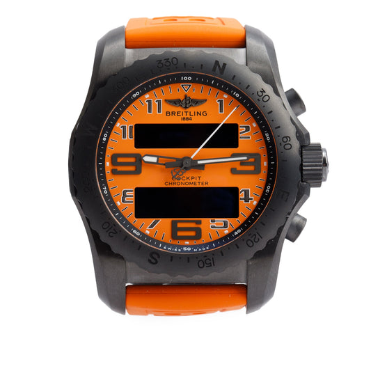 Breitling Limited Edition Black Titanium Cockpit B50 46 MM Chronograph Quartz Watch Orange Dial VB5010 w/ Box, Papers & Charger