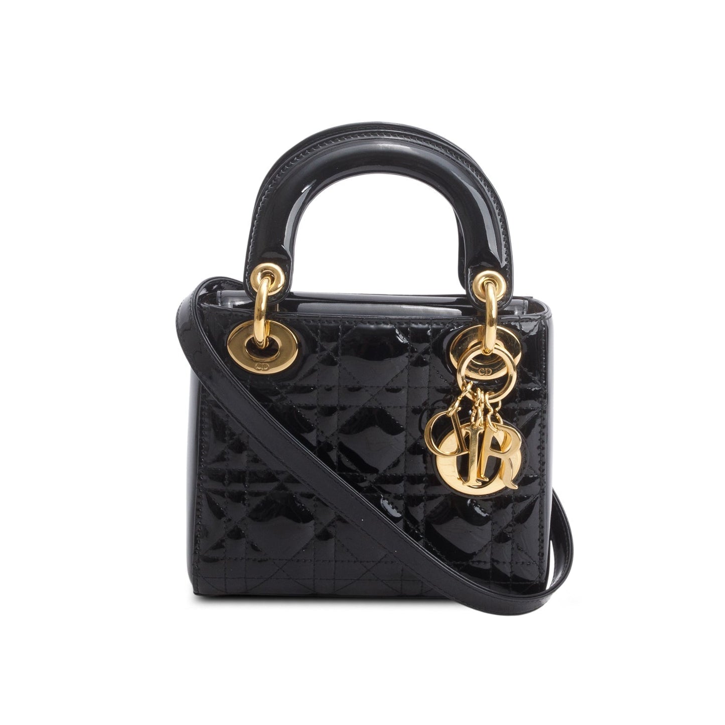 Christian Dior Black Cannage Patent Leather Mini Lady Dior Bag