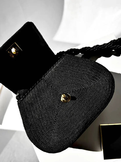 Chanel 1997 Limited Edition Black Cord Cc Turn Clasp Bag