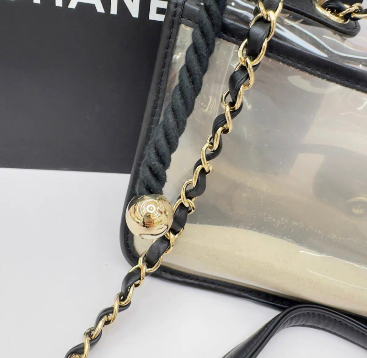 Chanel Lambskin Pvc Sand By The Sea Flap Bag With Pearl Strap