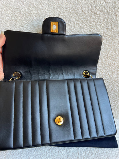 Chanel Medium Black Vertical Quilted Lambskin Vintage Classic Flap Bag with 24K gold hardware