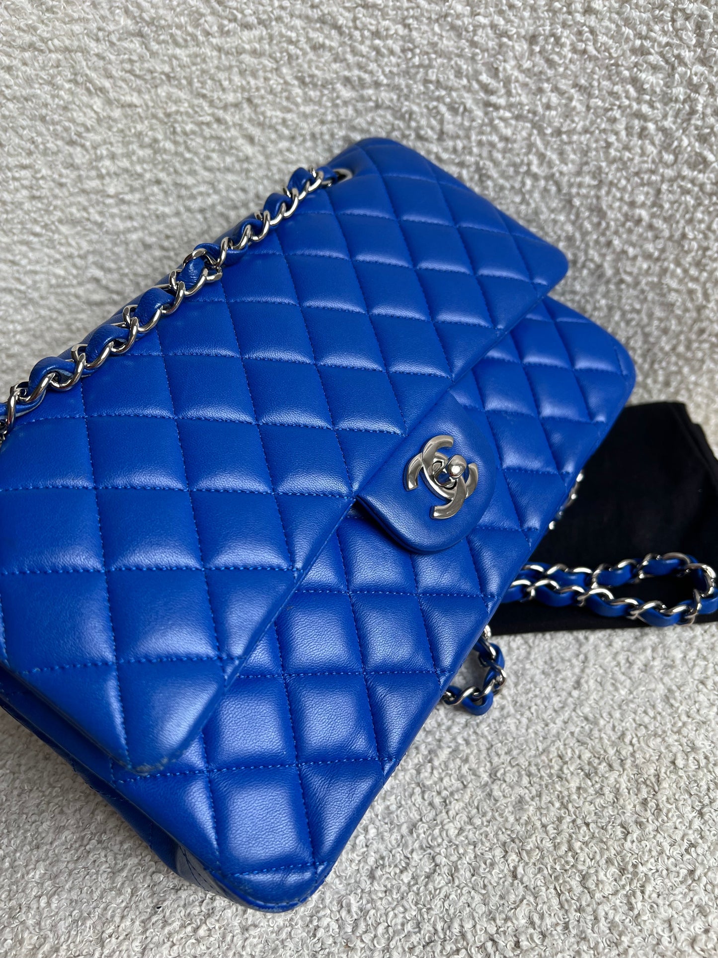 Chanel Medium Classic Flap in Cobalt Blue Lambskin with silver hardware (RRP £9090)
