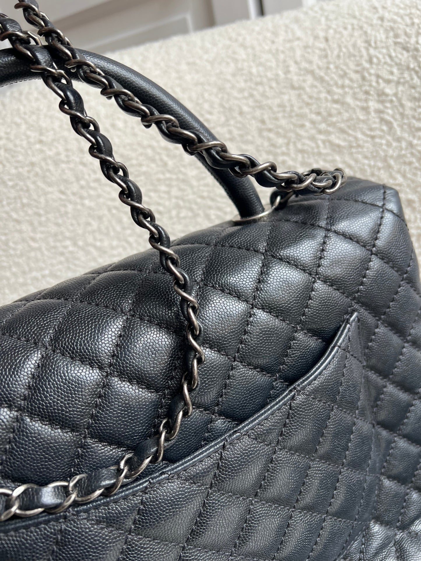 Chanel Black Quilted Caviar Leather Medium Coco Handle Bag
