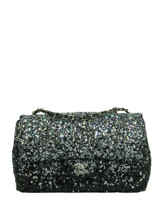 Chanel Black/Silver Ombre Sequin Medium Classic Flap Bag