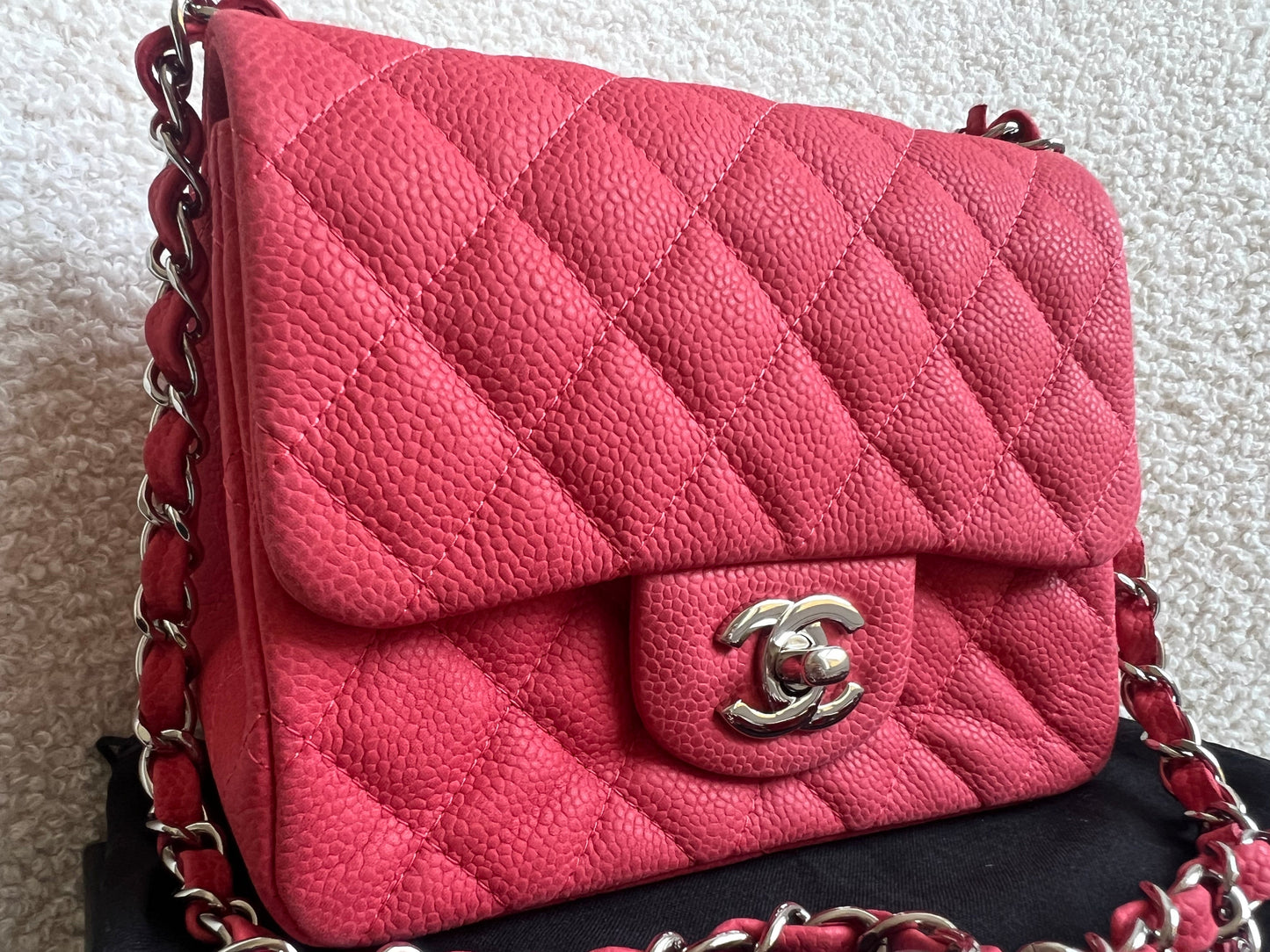 Chanel Square Mini Classic Flap in Coral Red Suede Caviar