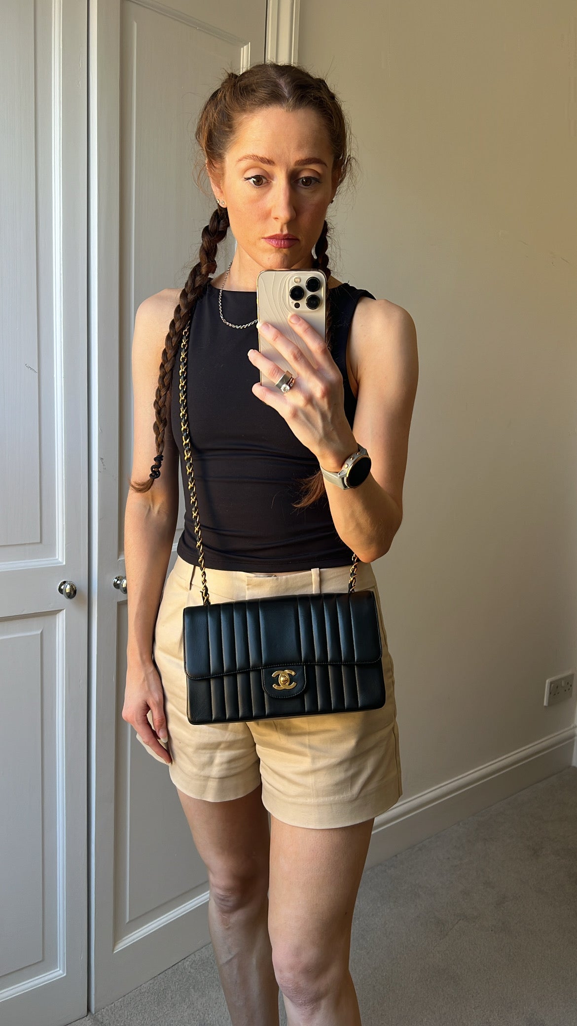 Chanel Medium Black Vertical Quilted Lambskin Vintage Classic Flap Bag with 24K gold hardware