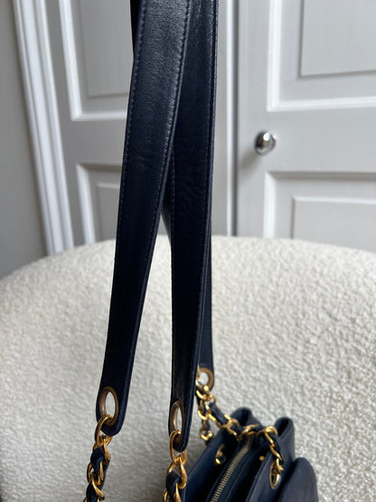 Chanel Vintage Navy Lambskin Chain Tote with 24k Gold Hardware