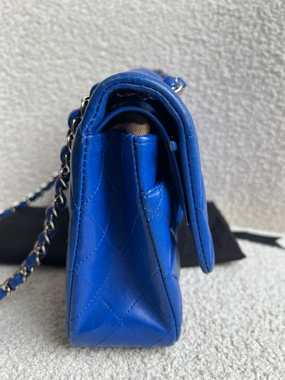 Chanel Medium Classic Flap in Cobalt Blue Lambskin with silver hardware (RRP £9090)
