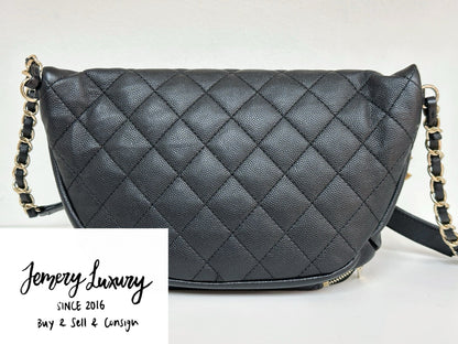 Chanel Black Quilted Caviar Leather Business Affinity Waist Belt Bag 2822 holo card