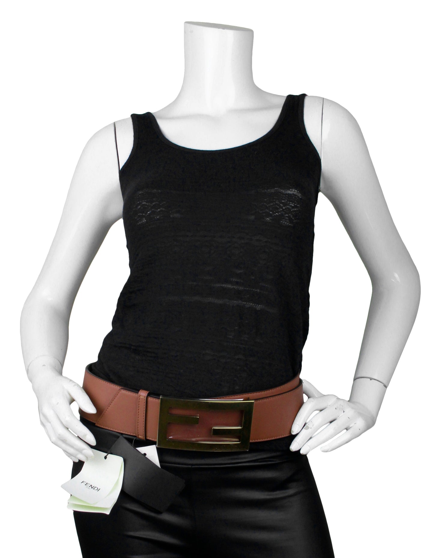 Fendi NWT Brown Leather Wide Logo Belt sz 85/34"