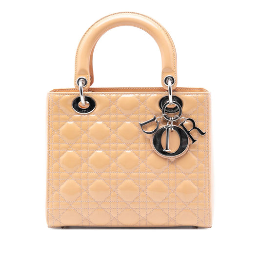 Brown Dior Medium Patent Cannage Lady Dior Satchel