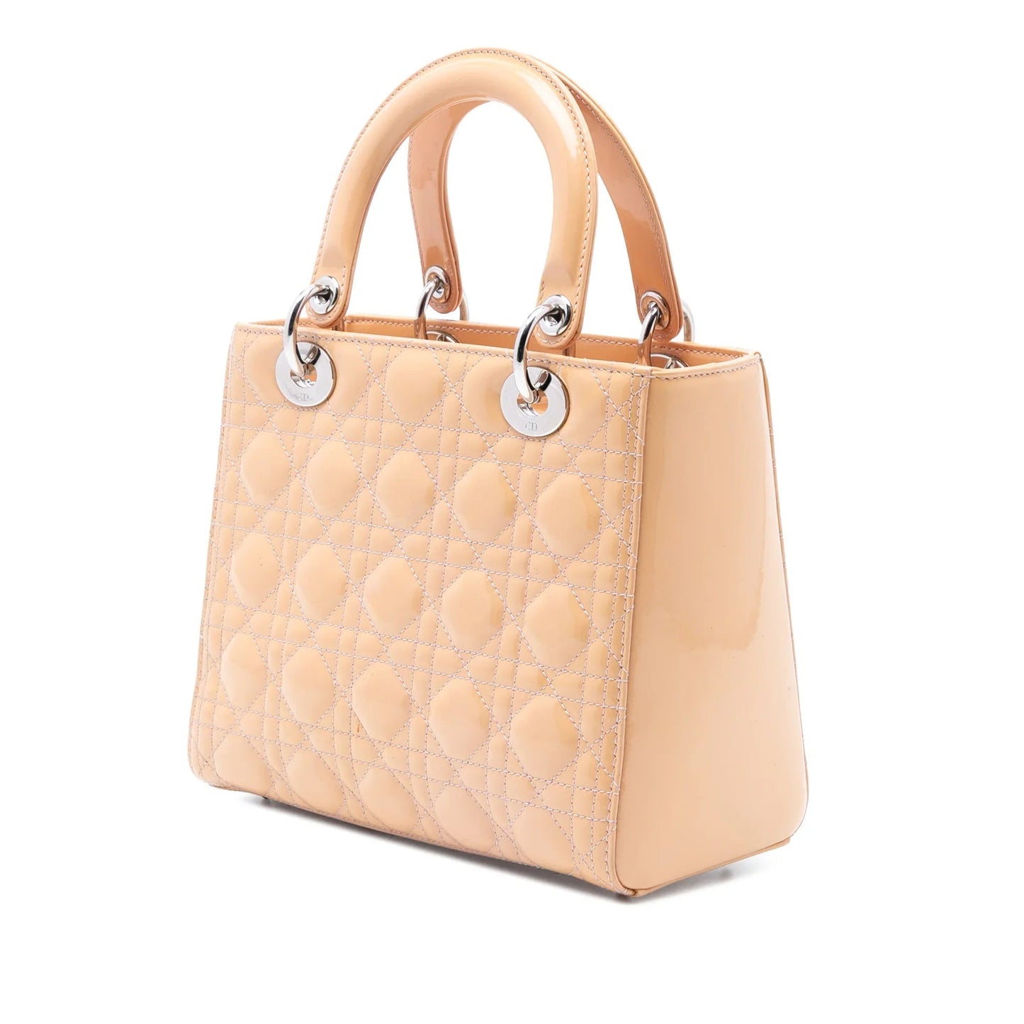 Brown Dior Medium Patent Cannage Lady Dior Satchel