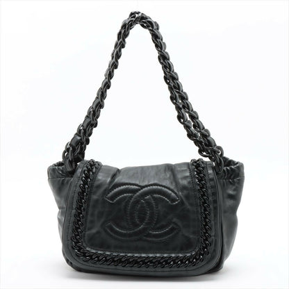 Chanel Black Crinkled Patent Leather Modern Chain Flap Bag