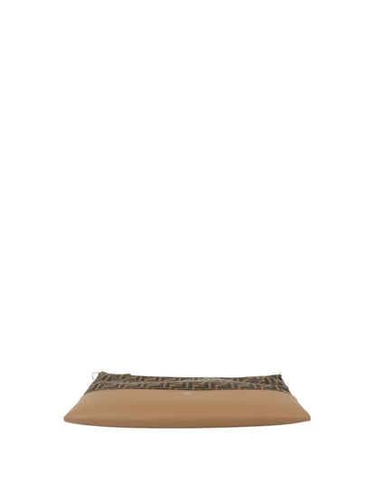 Fendi Brown Logo Fabric Shoulder Bag.